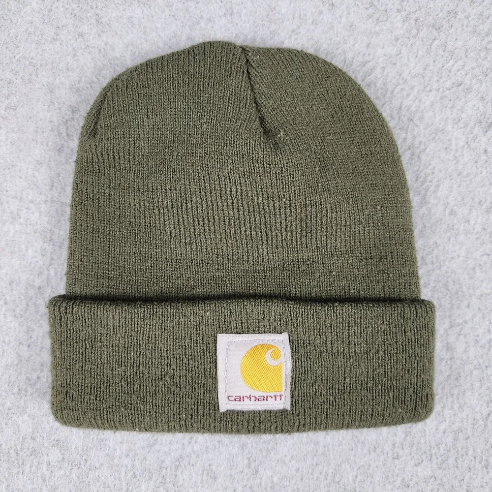 Carhartt Beanie Hat Baby Toddler One Size Olive Green Ribbed Knit Patch‎ Logo